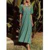 imageAcelitt Women Casual Trendy Summer Crewneck Puff Sleeve Midi Dress SXXLGreen