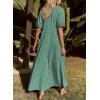 imageAcelitt Women Casual Trendy Summer Crewneck Puff Sleeve Midi Dress SXXLGreen