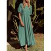 imageAcelitt Women Casual Trendy Summer Crewneck Puff Sleeve Midi Dress SXXLGreen