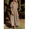 imageAcelitt Women Casual Trendy Summer Crewneck Puff Sleeve Midi Dress SXXLKhaki