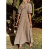 imageAcelitt Women Casual Trendy Summer Crewneck Puff Sleeve Midi Dress SXXLKhaki