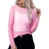 imageAcelitt Womens Long Sleeve Sheer Mesh Tops See Through Lace Blouse ShirtsSXXLFloral Pink