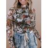 imageAcelitt Womens Long Sleeve Sheer Mesh Tops See Through Lace Blouse ShirtsSXXLPrint Brown