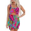 imageAcelitt Summer Dresses for Women 2025 Cut Out Twist Front Ruched Wrap Bodycon Sleeveless Party Club Mini Dress Beach SundressDz Abstract Print