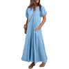 imageAcelitt Women Casual Trendy Summer Crewneck Puff Sleeve Midi Dress SXXLBlue