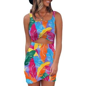 imageAcelitt Summer Dresses for Women 2025 Cut Out Twist Front Ruched Wrap Bodycon Sleeveless Party Club Mini Dress Beach SundressFzmulticolor