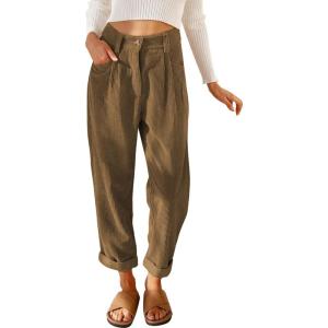 imageAcelitt Womens Elastic Waist Straight Leg Corduroy Pants with Pockets S2XL1a Brown