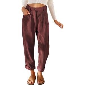 imageAcelitt Womens Elastic Waist Straight Leg Corduroy Pants with Pockets S2XL2c Red