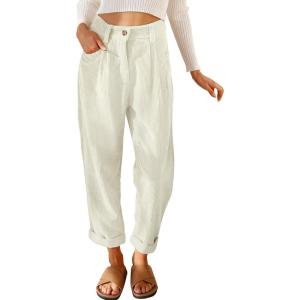 imageAcelitt Womens Elastic Waist Straight Leg Corduroy Pants with Pockets S2XLHbeige