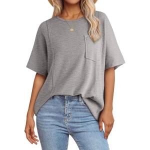 imageAcelitt Womens Oversized T Shirts Loose Fit Crewneck Short Sleeve Waffle Knit Tops Summer Casual Blouse 2025 Basic TeeGray