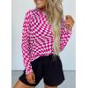 imageAcelitt Womens Fashion 2025 Checkered Print Crewneck Mesh Tops Spring Long Sleeve T Shirts See Through Trendy Outfits Going Out Tops Rose Medium