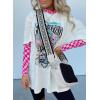 imageAcelitt Womens Fashion 2025 Checkered Print Crewneck Mesh Tops Spring Long Sleeve T Shirts See Through Trendy Outfits Going Out Tops Rose Medium