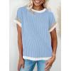 imageAcelitt Women Casual Summer Tops Short Sleeve Shirts Crewneck Loose Color Block Ribbed T Shirt Tees SXXLSky Blue