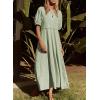 imageAcelitt Women Casual Trendy Summer Crewneck Puff Sleeve Midi Dress SXXLLight Green