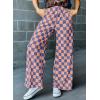 imageAcelitt Womens Casual Checkered Pants Elastic Waist Comfy Loose Wide Leg Pants with PocketsOrange and Blue