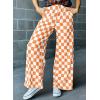 imageAcelitt Womens Casual Checkered Pants Elastic Waist Comfy Loose Wide Leg Pants with PocketsOrange and White