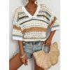 imageAcelitt Womens Short Sleeve Crochet Knit Sweater Hollow Out Striped Tops Beach Vacation Cruise OutfitsYyellow Cream Stripe