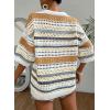 imageAcelitt Womens Short Sleeve Crochet Knit Sweater Hollow Out Striped Tops Beach Vacation Cruise OutfitsYyellow Cream Stripe