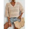 imageAcelitt Womens Short Sleeve Crochet Knit Sweater Hollow Out Striped Tops Beach Vacation Cruise OutfitsZbeige