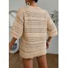 imageAcelitt Womens Short Sleeve Crochet Knit Sweater Hollow Out Striped Tops Beach Vacation Cruise OutfitsZbeige