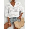 imageAcelitt Womens Short Sleeve Crochet Knit Sweater Hollow Out Striped Tops Beach Vacation Cruise OutfitsZwhite