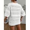 imageAcelitt Womens Short Sleeve Crochet Knit Sweater Hollow Out Striped Tops Beach Vacation Cruise OutfitsZwhite