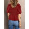 imageAcelitt Womens Spring Summer Puff Short Sleeve Peplum Top Casual V Neck Smocked Blouses Dressy ShirtDred