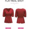 imageAcelitt Womens Spring Summer Puff Short Sleeve Peplum Top Casual V Neck Smocked Blouses Dressy ShirtDred