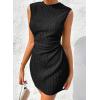 imageAcelitt Womens Summer Dresses Crew Neck Mini Dress Ruched Waist Short Party DressesBlack
