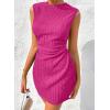 imageAcelitt Womens Summer Dresses Crew Neck Mini Dress Ruched Waist Short Party DressesRose Red