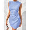 imageAcelitt Womens Summer Dresses Crew Neck Mini Dress Ruched Waist Short Party DressesSky Blue