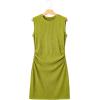 imageAcelitt Womens Summer Dresses Crew Neck Mini Dress Ruched Waist Short Party DressesSpinach Green