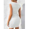 imageAcelitt Womens Summer Dresses Crew Neck Mini Dress Ruched Waist Short Party DressesWhite