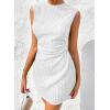 imageAcelitt Womens Summer Dresses Crew Neck Mini Dress Ruched Waist Short Party DressesWhite