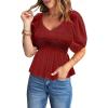 imageAcelitt Womens Spring Summer Puff Short Sleeve Peplum Top Casual V Neck Smocked Blouses Dressy ShirtDred