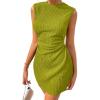 imageAcelitt Womens Summer Dresses Crew Neck Mini Dress Ruched Waist Short Party DressesSpinach Green