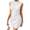 imageAcelitt Womens Summer Dresses Crew Neck Mini Dress Ruched Waist Short Party DressesWhite