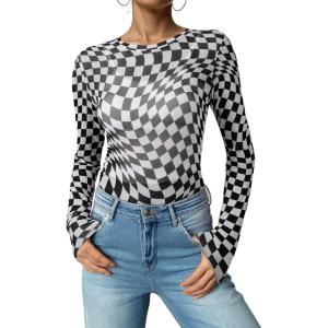 imageAcelitt Womens Long Sleeve Sheer Mesh Tops See Through Lace Blouse ShirtsSXXLPlaid White