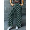 imageAcelitt Womens Casual Checkered Pants Elastic Waist Comfy Loose Wide Leg Pants with PocketsCblack and Green