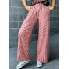 imageAcelitt Womens Casual Checkered Pants Elastic Waist Comfy Loose Wide Leg Pants with PocketsZred and White