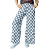 imageAcelitt Womens Casual Checkered Pants Elastic Waist Comfy Loose Wide Leg Pants with PocketsCblue and White