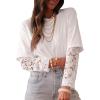 imageAcelitt Womens Mesh Long Sleeve Tops Crewneck Lace Blouse ShirtsSXXLWhite