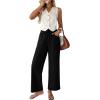 imageAcelitt Womens Cotton Linen Palazzo Pants Drawstring Elastic Waist Casual Wide Leg Trousers with PocketsBlack