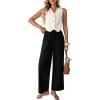 imageAcelitt Womens Cotton Linen Palazzo Pants Drawstring Elastic Waist Casual Wide Leg Trousers with PocketsBlack