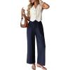 imageAcelitt Womens Cotton Linen Palazzo Pants Drawstring Elastic Waist Casual Wide Leg Trousers with PocketsDirty Blue