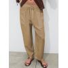 imageAcelitt Womens Cotton Linen Palazzo Pants Drawstring Elastic Waist Casual Wide Leg Trousers with PocketsPale Khaki