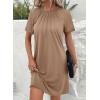 imageAcelitt Women Casual Summer Crewneck Short Sleeve Lace Pleated Mini DressSXXL5 Khaki