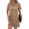 imageAcelitt Women Casual Summer Crewneck Short Sleeve Lace Pleated Mini DressSXXL5 Khaki