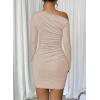 imageAcelitt Fall Off The Shoulder Dresses for Women 2025 Long Sleeve Ruched Bodycon Cocktail Party Mini DressBeige