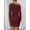 imageAcelitt Fall Off The Shoulder Dresses for Women 2025 Long Sleeve Ruched Bodycon Cocktail Party Mini DressBurgundy